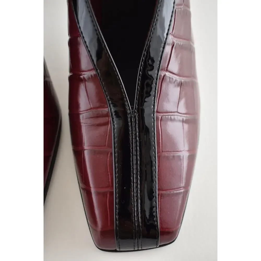 Chanel 26S Blazy Black Burgundy Red Crocodile Croc Embossed CC Heel Pump 39.5